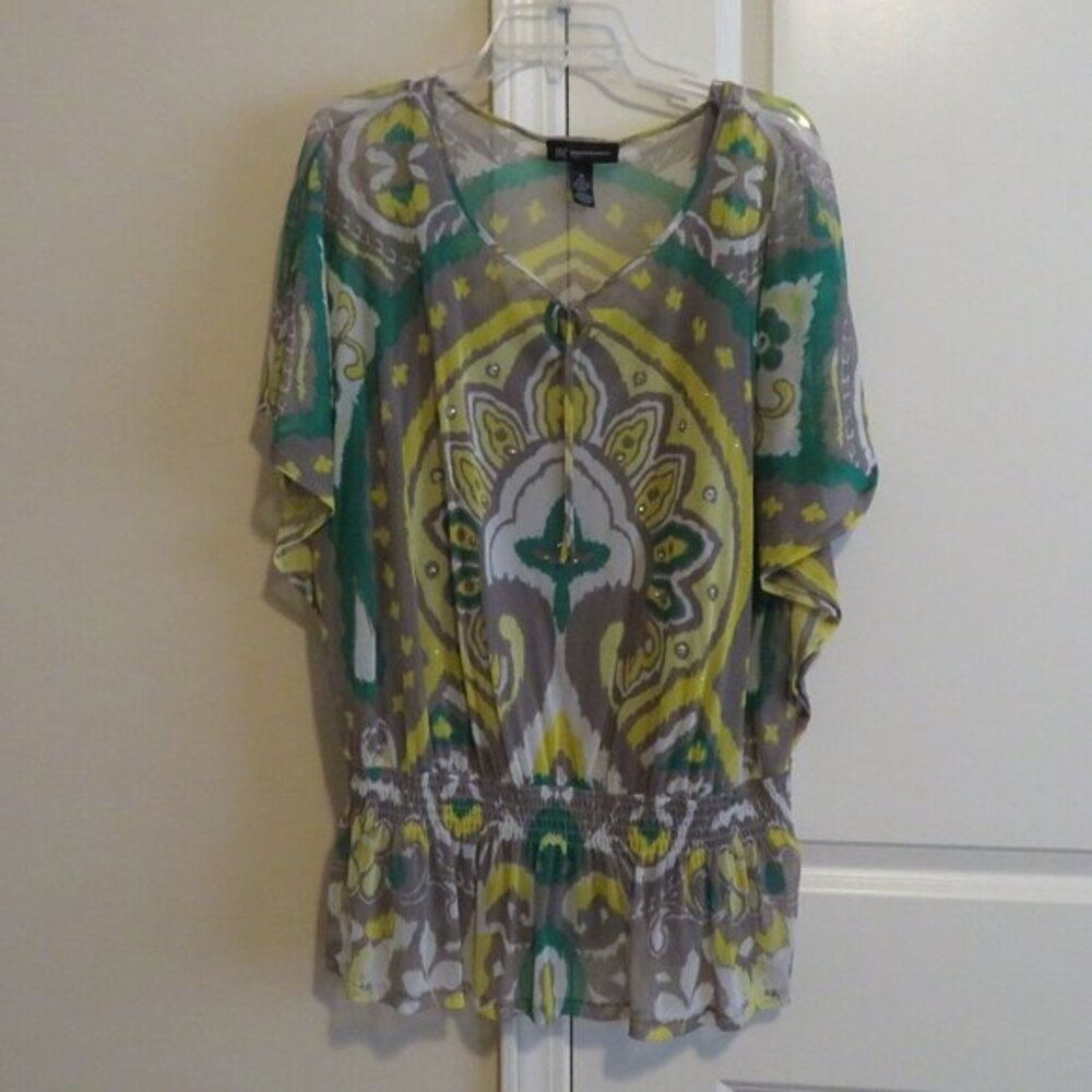 INC‎ Boho Blouse with Silver Embellishments – Flutter Sleeve, Lined, Size 1X